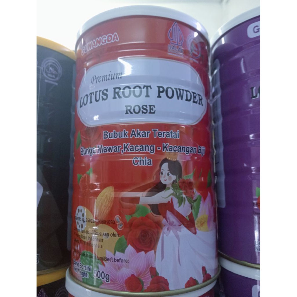 

oufen lotus roof powder rose bubuk akar teratai bunga mawar kacang kacangan biji chia