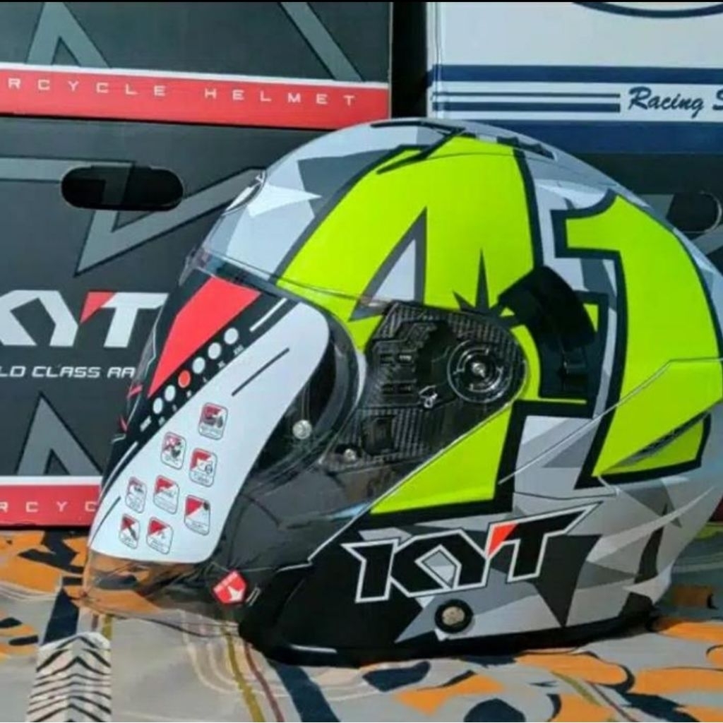 HELM KYT NFJ ALEIX ESPARGARO 2019 DOUBLE VISOR HALFACE SPORTY ORIGINAL BIG SIZE XXL