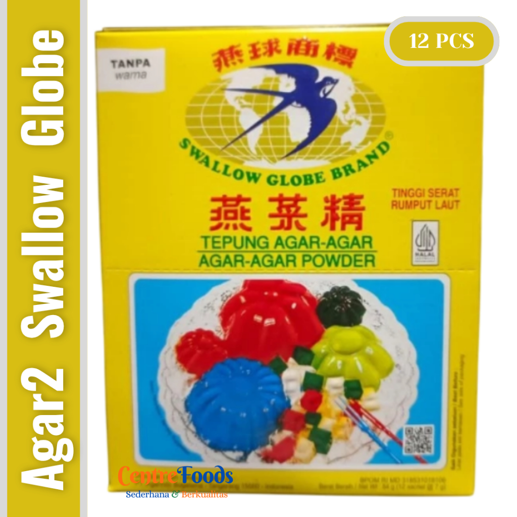 

Tepung Agar-Agar Powder - Agar Agar SWALLOW GLOBE | PUTIH - Isi 12 Pcs - 84gr [ Harga Per BOX ]
