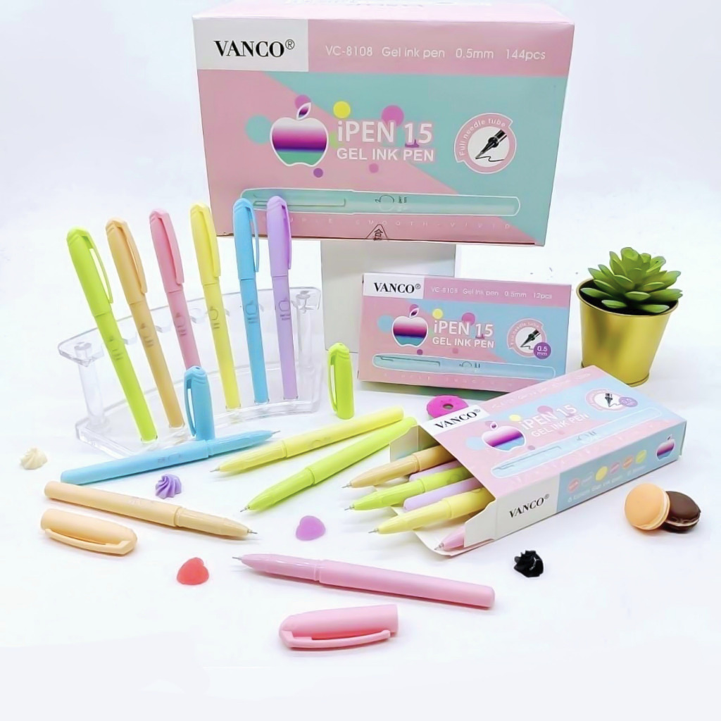 

1 LSN / 12 Pcs Gel Pen Vanco VC-8108 iPen Apel Macaron