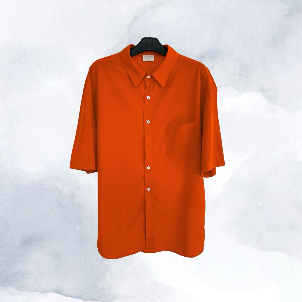 vintage orange mens shirt button by jean money 90s large short sleeve atasan kemeja casual pria wani