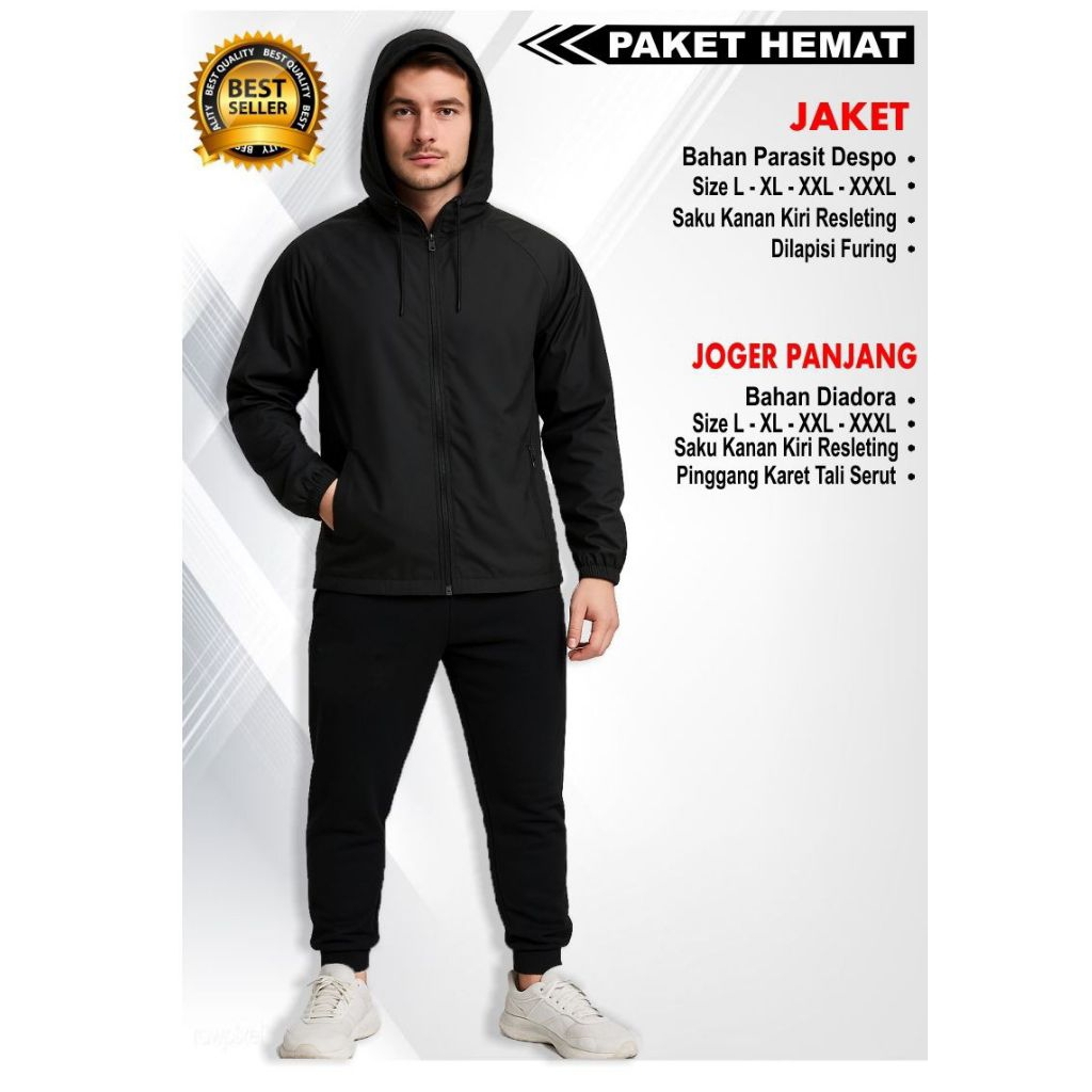 Jaket Olahraga Parasut Polos Pria/Wanita Training Olahraga Hitam Polos Stelan Olahraga Jaket Dan Jog