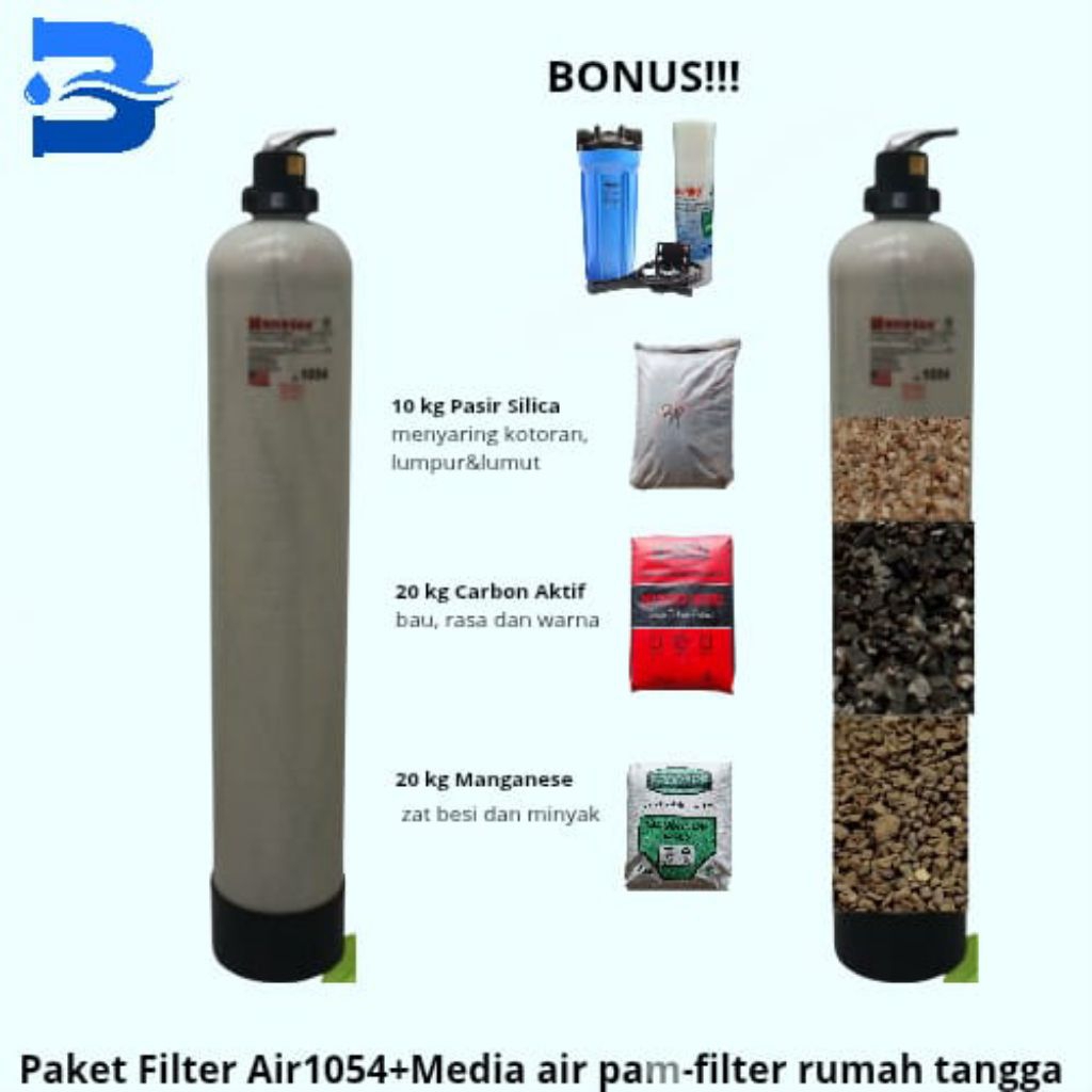 Paket Filter Air 1054+Media Untuk Air Sumur - Air Pam - Filter Rumah Tangga