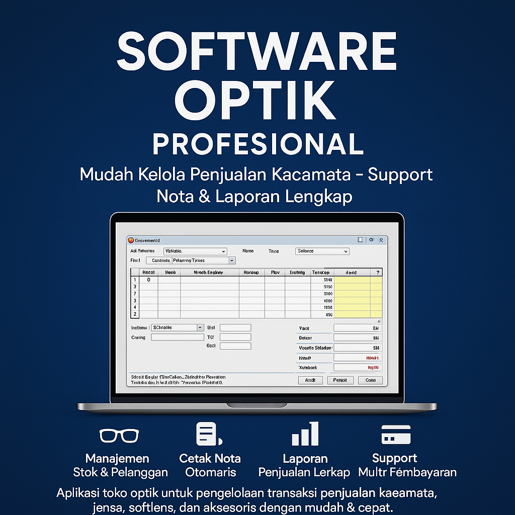SOFTWARE TOKO KACAMATA POS OPTIK PROFESSIONAL (bisa edit nota/struk)