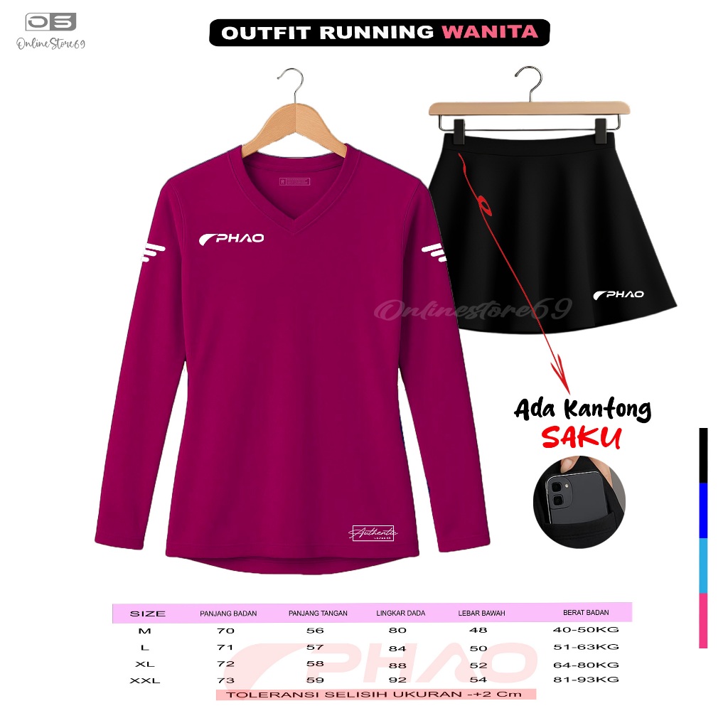 Set kaos senam wanita / set kaos aerobik lengan panjang / pakaian olahraga wanita