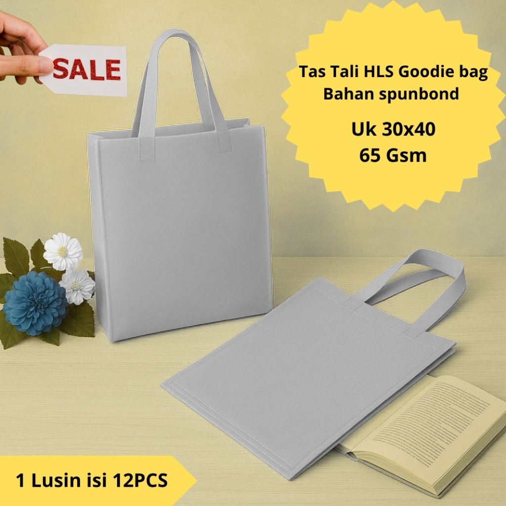 

Tas HLS goodie bag | Bahan Spunbound (1 Lusin isi 12 PCS) UK (30x40x10) 65gsm | stylish & ekonomis