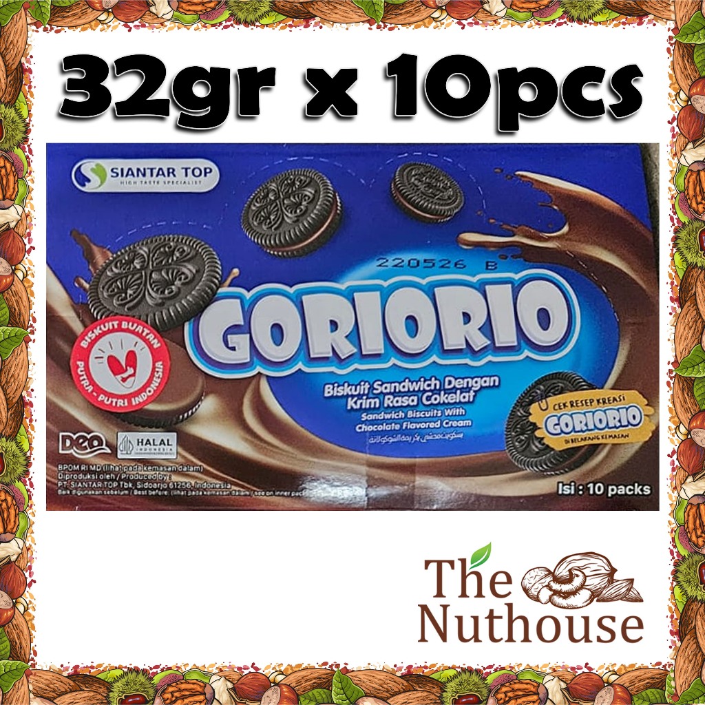 

GORIORIO [32gr x 10 Pack] Biskuit Sandwich Dengan Krim Rasa Cokelat / Sandwich Biscuits with Chocolate Flavored Cream [HALAL]