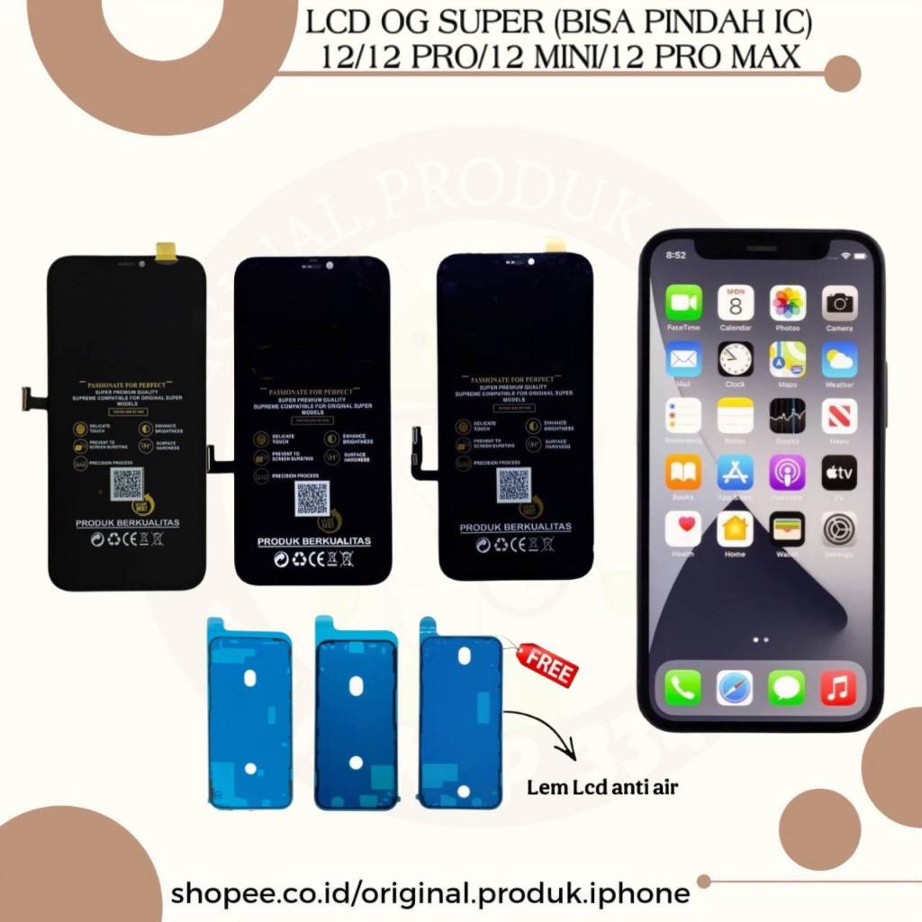 LCD TOUCHSCREEN OG SUPER 12/12 PRO/12 MINI/12 PRO MAX (BISA PINDAH IC) FULLSET LEM ORIGINAL