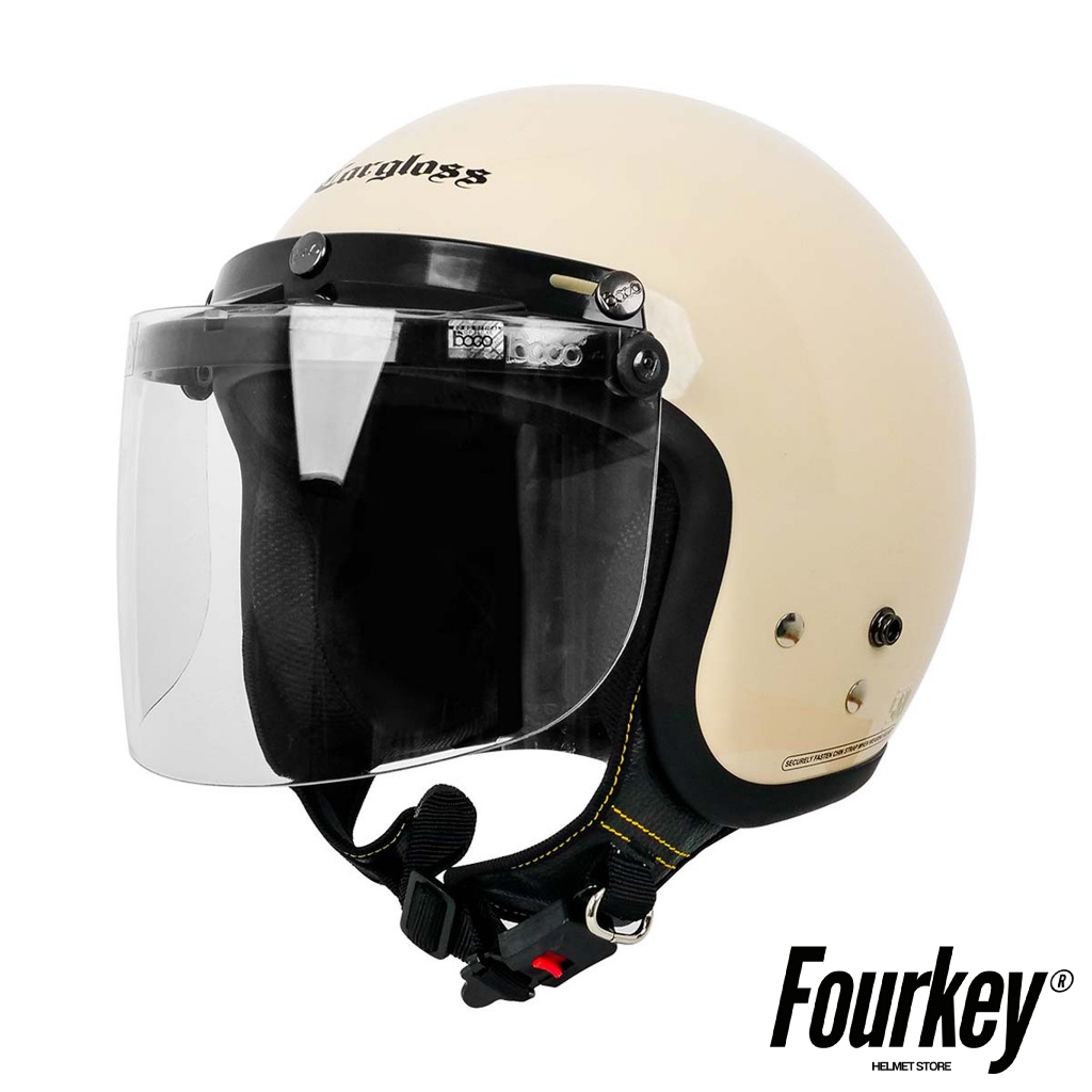 Helm Bogo Carglos Retro Cream Dewasa Premium SNI Kaca Datar Motorcycle