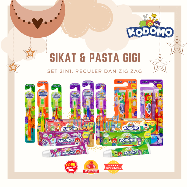 KODOMO Sikat & Pasta Gigi Set 2in1 Reguler Zig Zag - Odol Anak