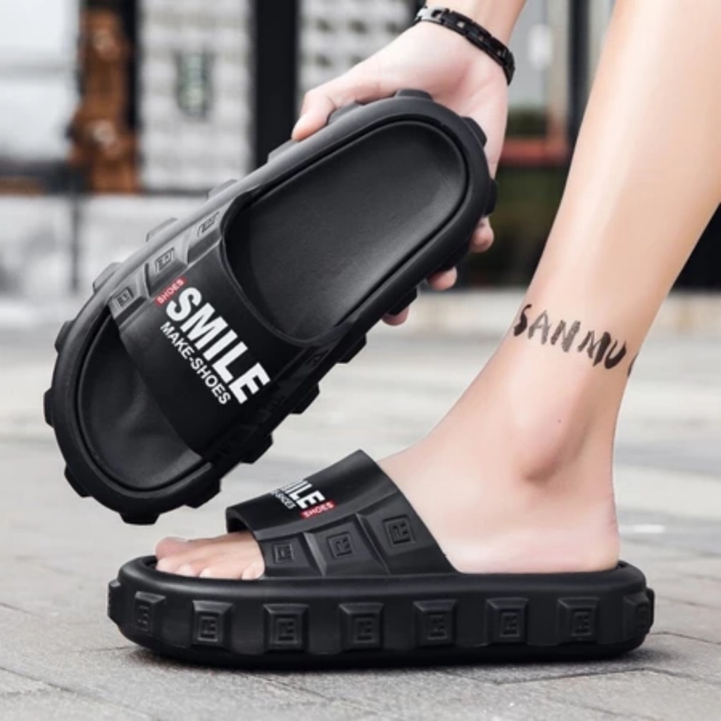 COD Sandal Pria Kekinian Dewasa Tinggi Sandal Baim Slide Cowok Pria Sandal Jelly EVA