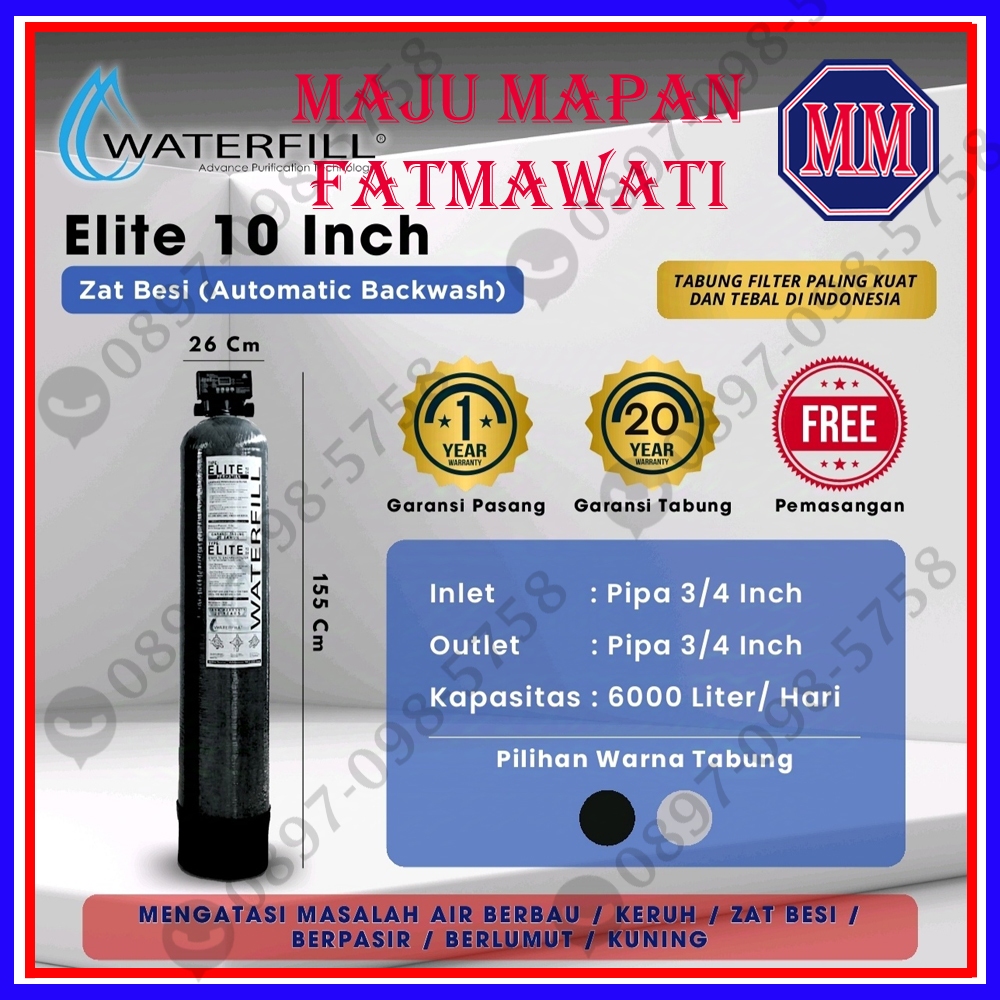 Filter Air Sumur Bor Waterfill Elite 10 Inchi Automatic (menyaring air keruh/ berbau/ zat besi/ mang