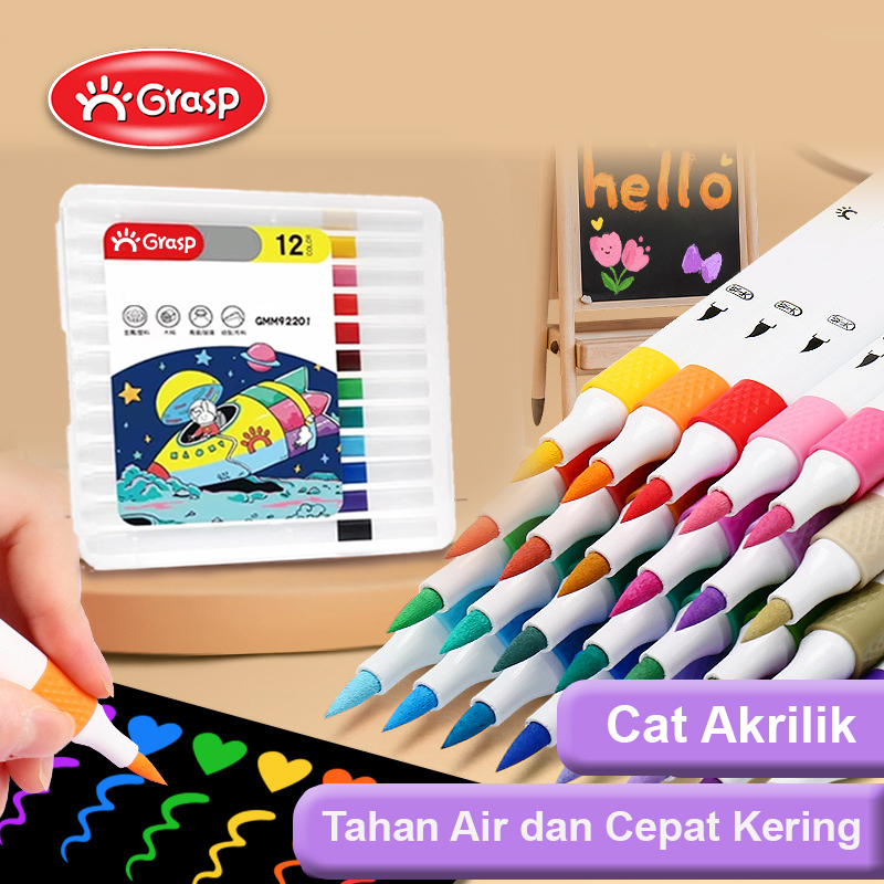 

GRASP Set Marker Acrylic Warna 12/24/36/48 Pena Kuas Brush Sketsa Anak Pelajar Cepat Kering MW002
