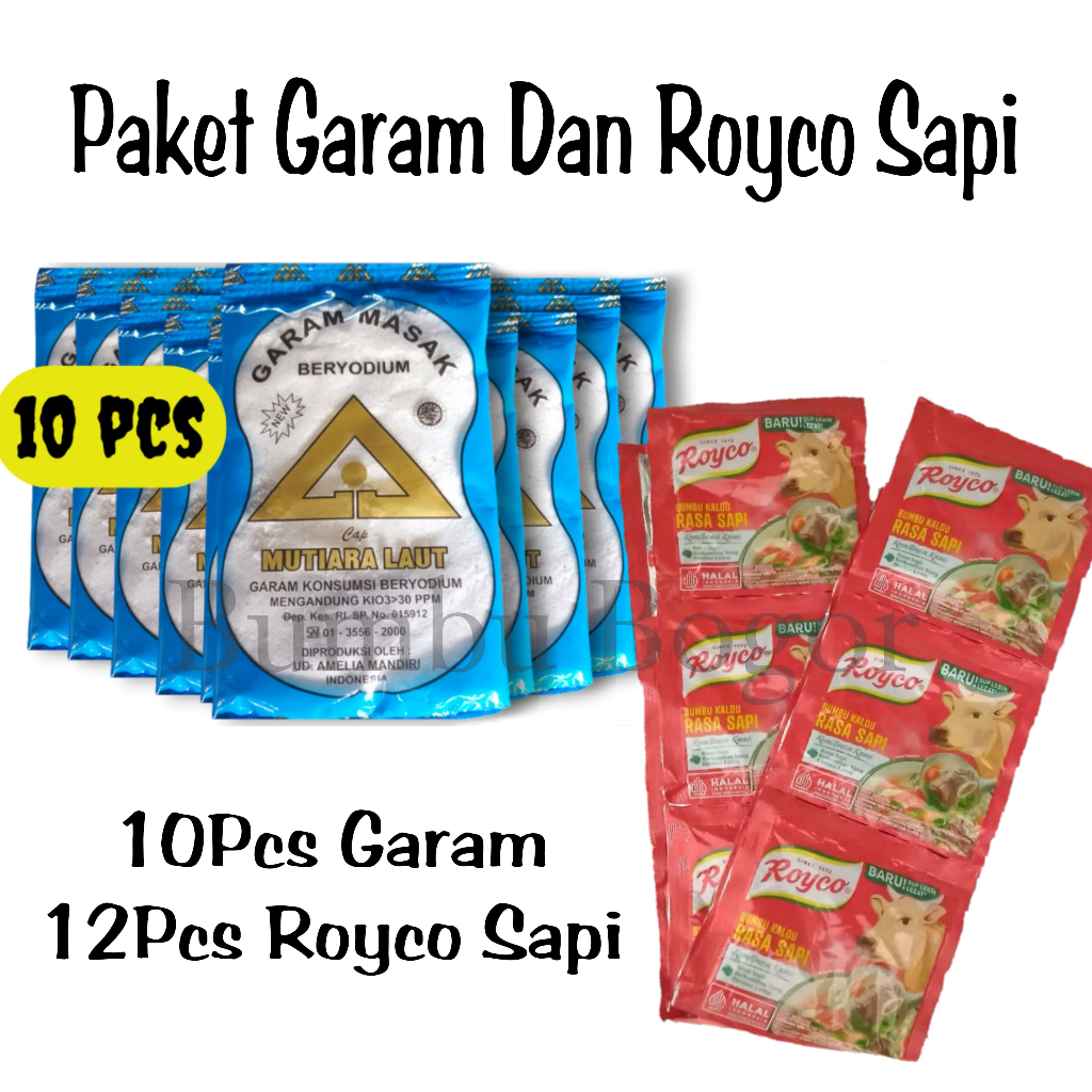 

Paket 10 Pcs Garam Dapur dan Royco Ayam Sapi 8gr 1 Renceng