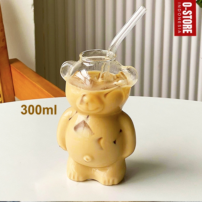 FLASH SALE GELAS AESTHETIC KACA SEDOTAN GELAS MATCHA MUG BOTOL KARAKTER BERUANG CANGKIR GELAS KACA