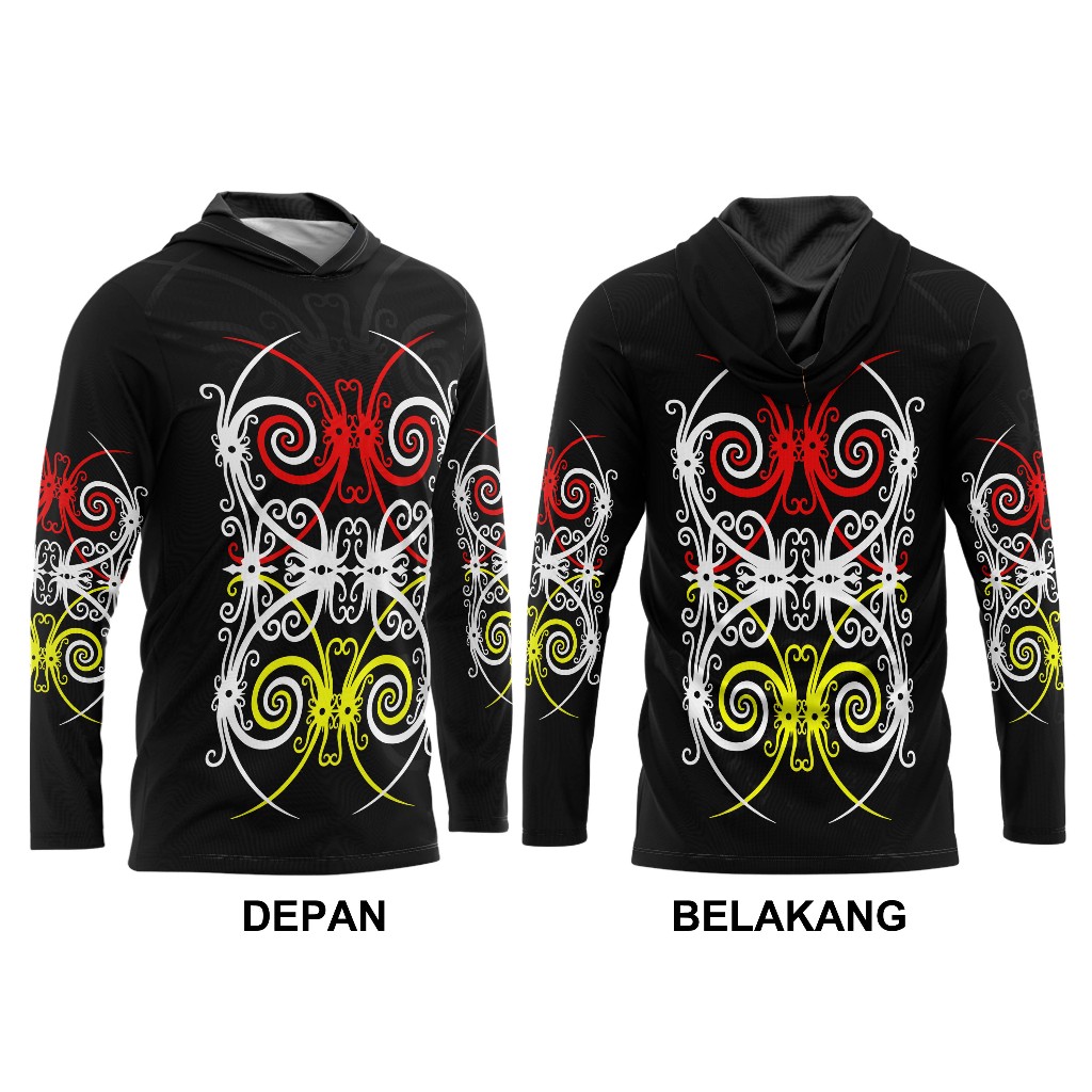 Baju Kaos Pria Motif Batik Dayak /Jersey Batik Dayak Kalimantan Printing - Hitam