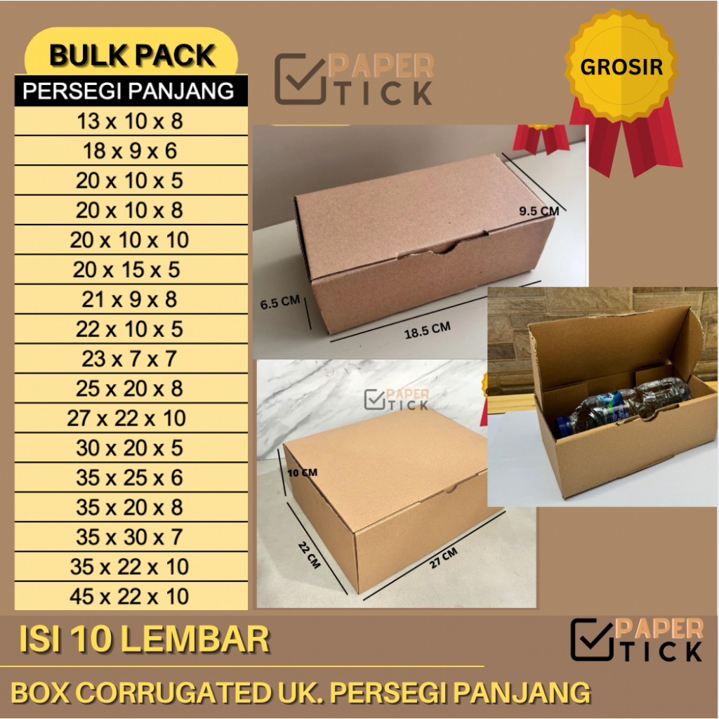 

BULK PACK ISI 10 LEMBAR (GROSIR) DUS CORRUGATED DC BANYAK UKURAN PERSEGI PANJANG DIE CUT BOX KUE BROWNIES KARDUS KUE KARDUS KEMASAN