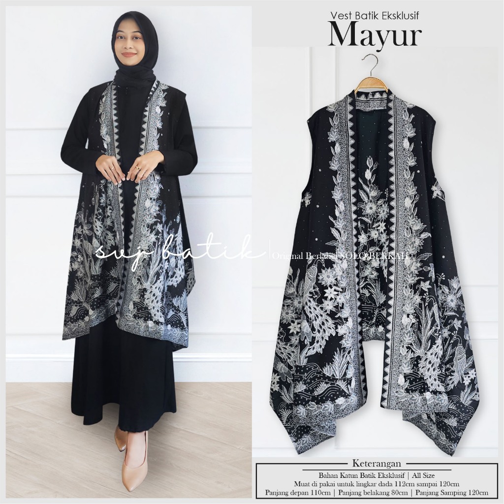 SET BATIK WANITA MODERN DEWASA KONDANGAN KEKINIAN TERBARU VEST KARDIGAN TANPA LENGAN KATUN ORI SOLO
