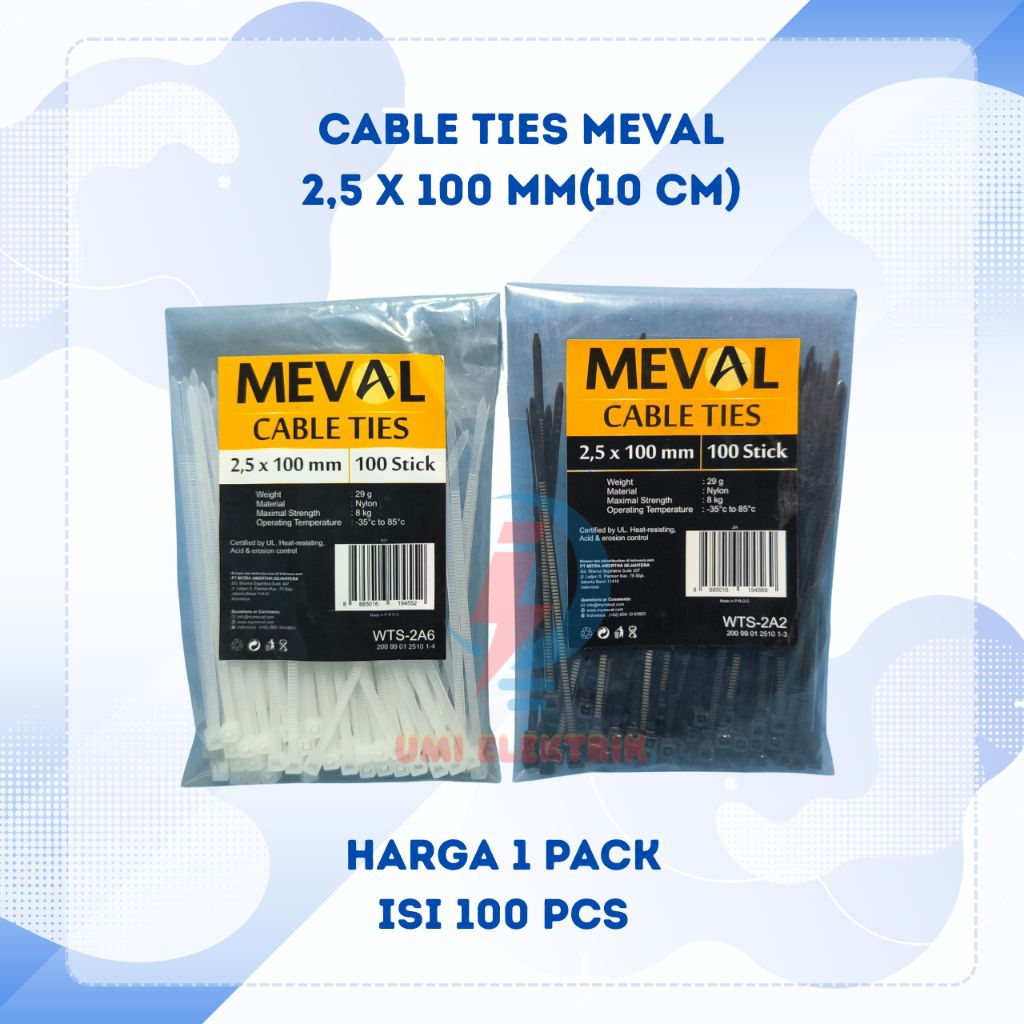 

kabel ties/ cable ties MEVAL 2,5x100 mm hitam dan putih