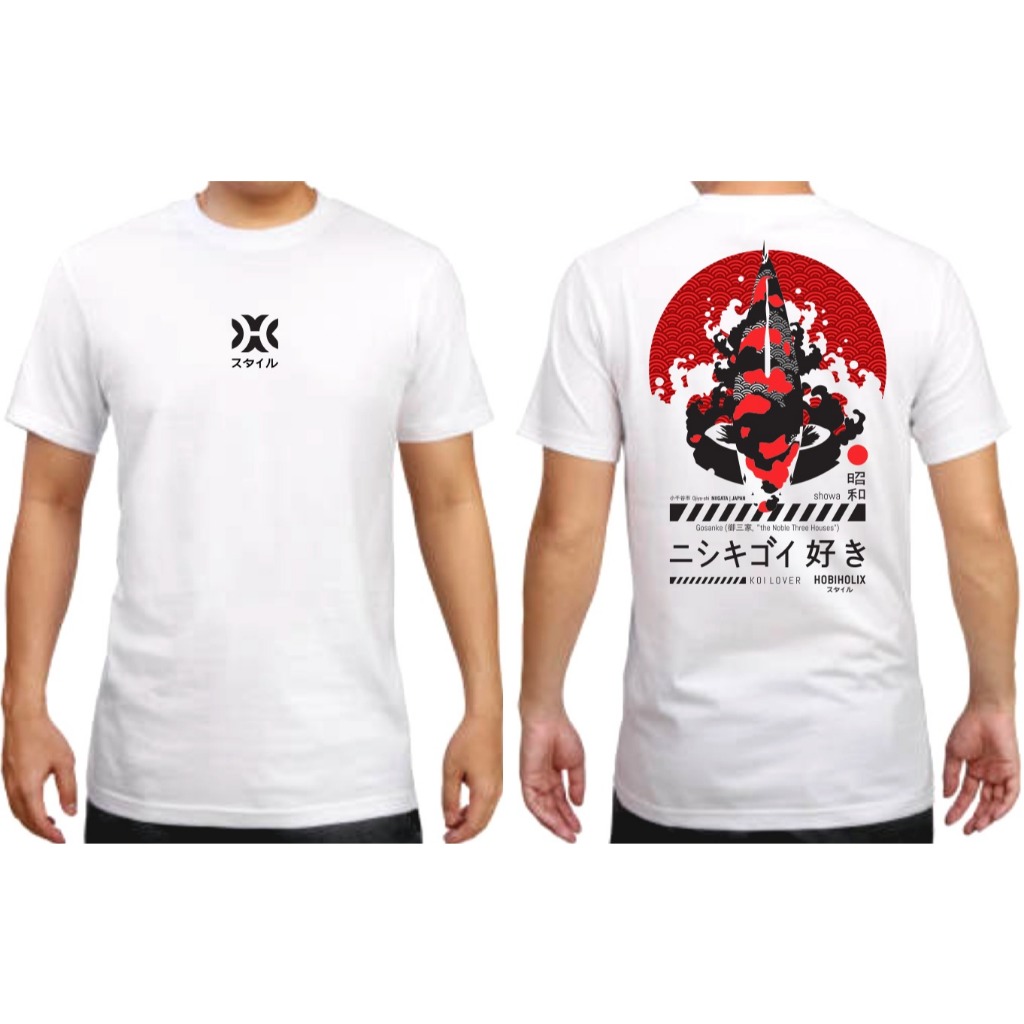 T-shirt Koi HOBIHOLIX SHOWA SANSHOKU JEPANG Putih