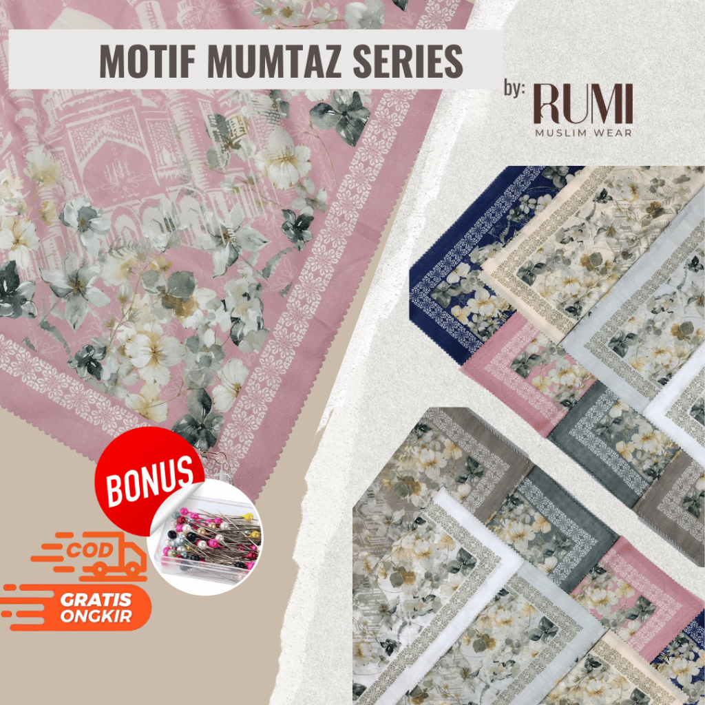 Jilbab Segi Empat Voal Premium 110x110 Motif Bunga Mumtaz Series – Lasercut – Hijab Adem Anti Kusut
