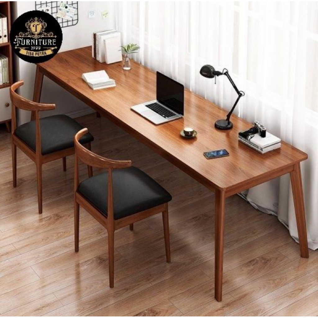 meja belajar meja kerja+2 kursi minimalis kayu jati