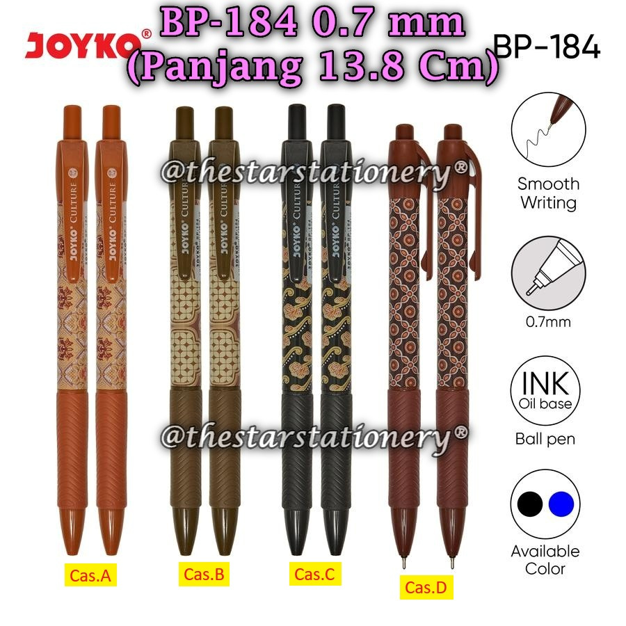 

(1 Pak/12) GROSIR Bolpen JOYKO BP-184 Culture 0.7 mm / Ball Pen Pulpen Pena Joyko BP-184 (Pak/12)