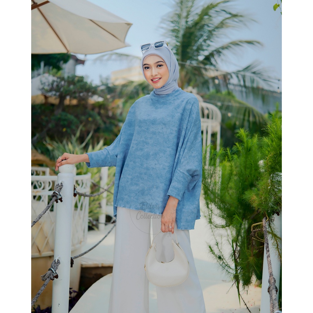 Blouse Batwing Knit Oversize Top Atasan Wanita Lengan Panjang Korean Style Blus Jumbo Terbaru