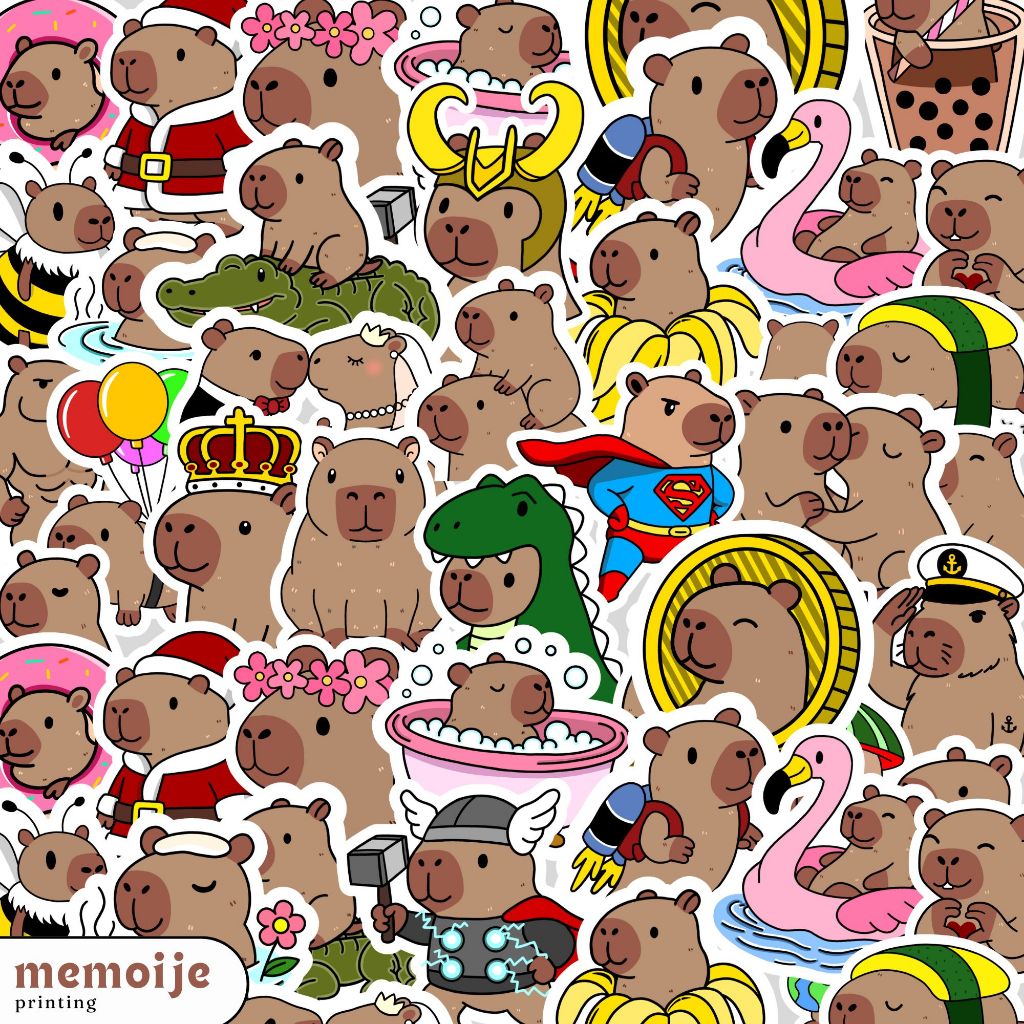 

(40+ PCS) Stiker Capybara Vinyl Waterproof – Stiker Lucu untuk Laptop, Helm, HP, Motor