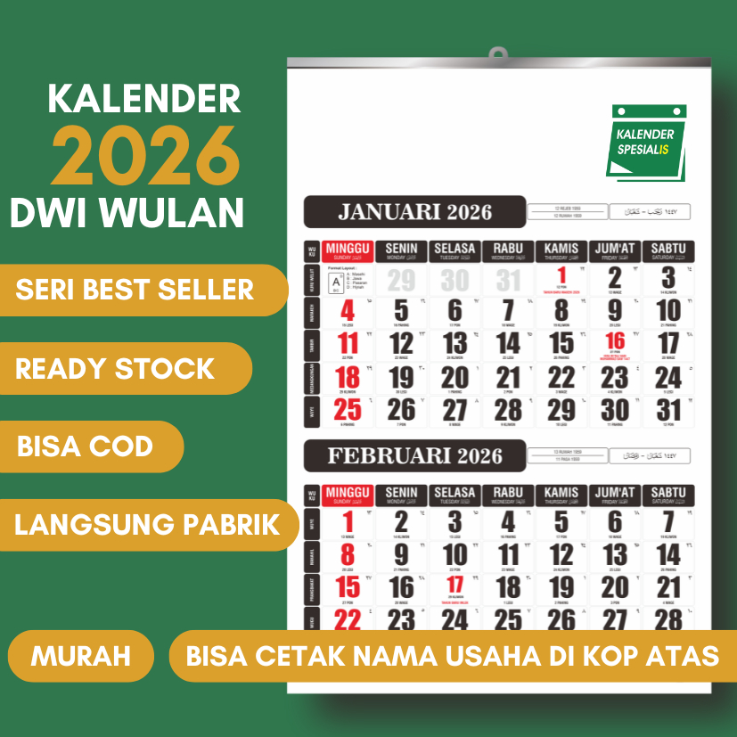 

PROMO KALENDER DINDING DWI WULAN 2026 - 6 LEMBAR - BEST SELLER