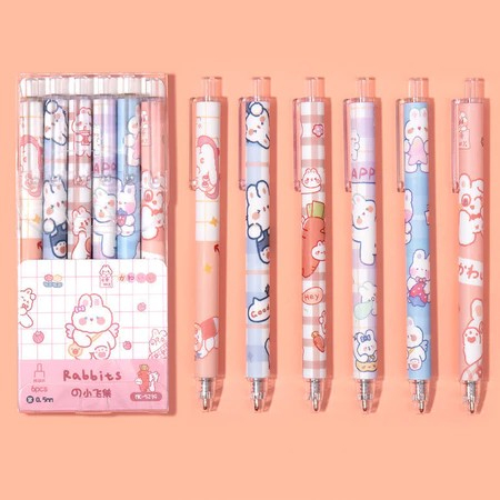 

[PGATK8080] JUAL PAKET 6 PCS PULPEN GEL LUCU 0.5MM PEN AESTHETIC MEKANIK TINTA HITAM.