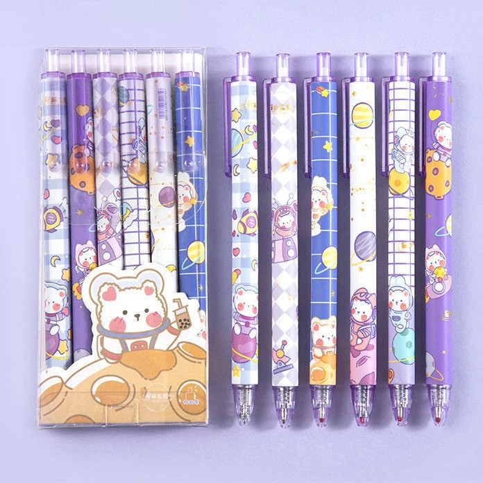 

[ATMS] JUAL PAKET 6 PCS PULPEN GEL LUCU 0.5MM PEN AESTHETIC MEKANIK TINTA HITAM.