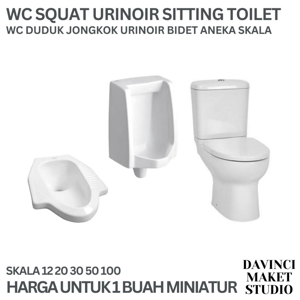 Miniatur WC Duduk Jongkok Jamban Bidet - Water Closet Sitting Sit Squat Toilet Urinoir Skala 1:12 1: