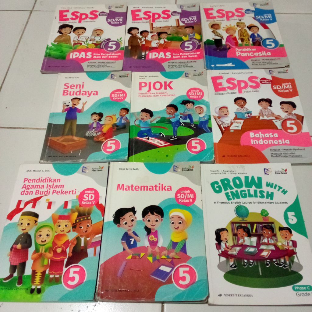 Buku Bekas Matematika, Pendidikan Agama Islam dan Budi Pekerti, PJOK, Grow with English, Seni Budaya