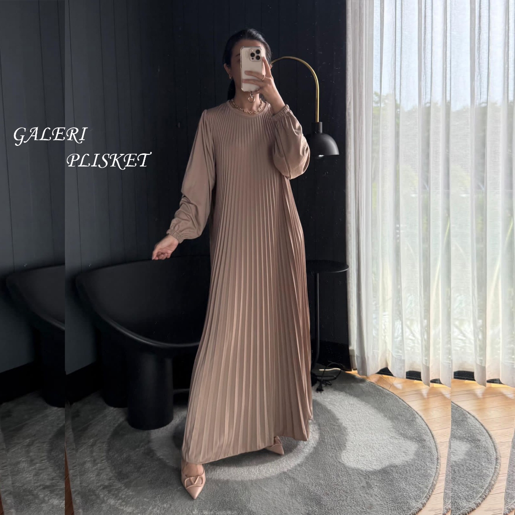 Dres Tangan Panjang / Gamis Plisket Mayung / Gamis Mayung tangan Karet