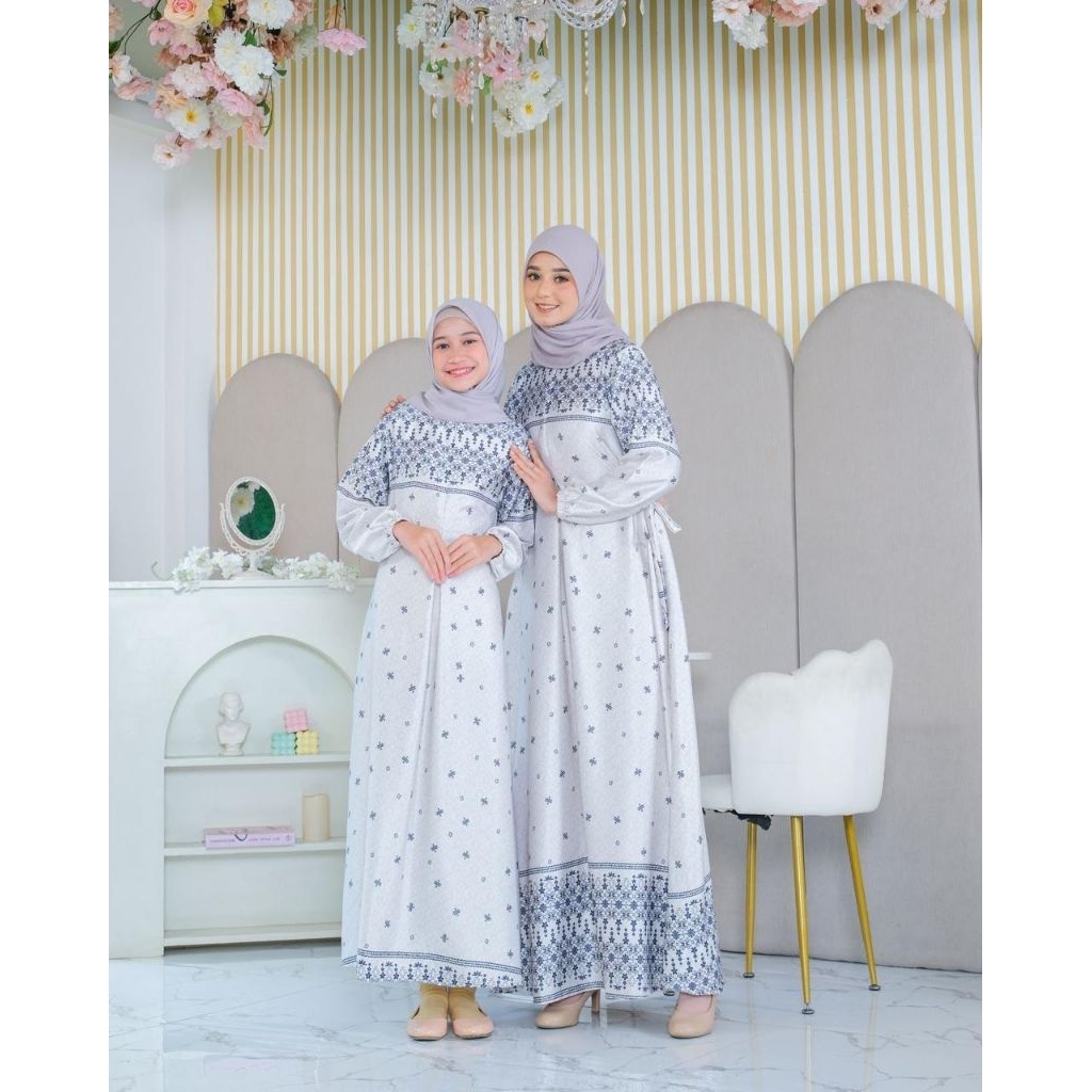 Gamis couple ibu dan anak perempuan 6-12 tahun bahan silk premium