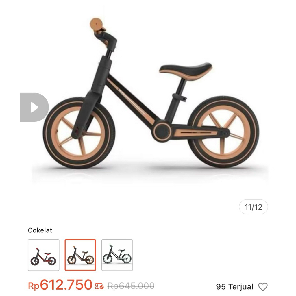 PRELOVED BEBEHOO PH-9 Folden Balance Bike - Sepeda Mini Anak Tanpa Pedal second warna coklat hitam