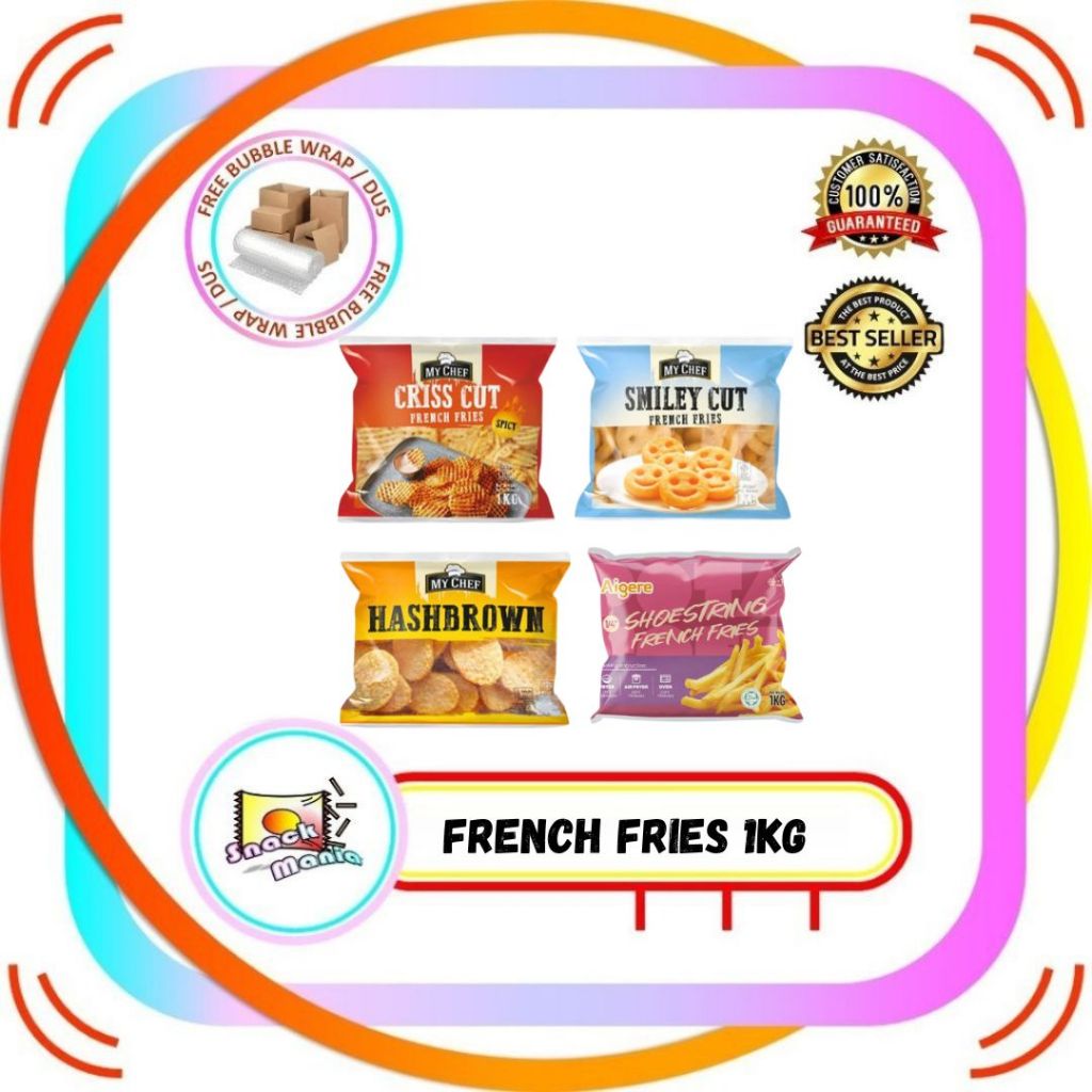 

My Chef French Fries Hashbrown | Smiley Cut | Spicy Criss Cut ~ 1 kg Kentang Goreng Frozen