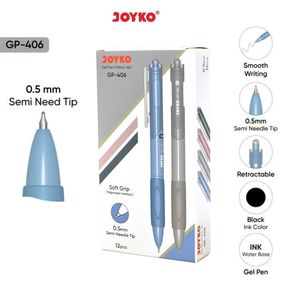

1 LSN / 12 Pcs Gel Pen Pulpen Pena Joyko GP-406 0.5 mm