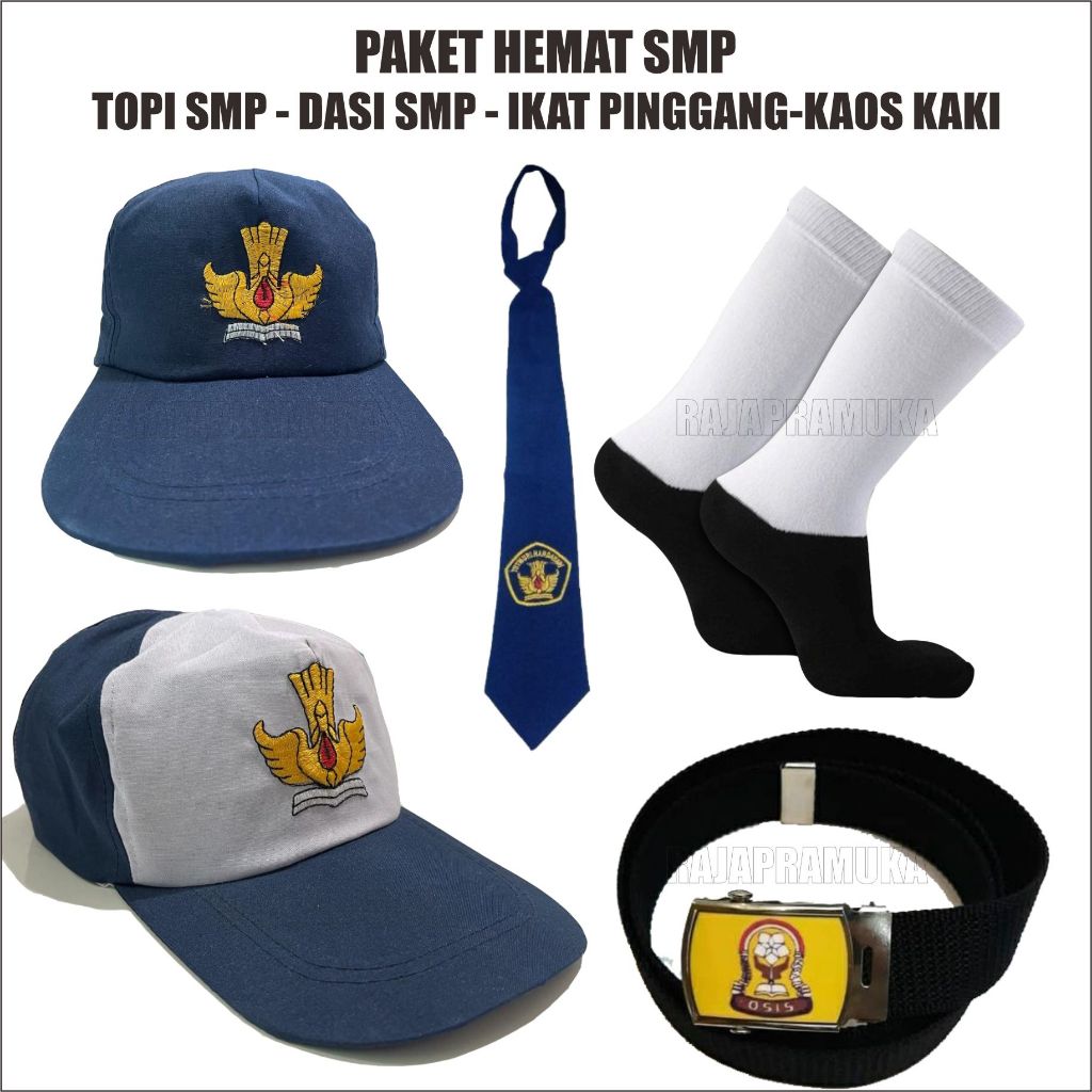 Paket Hemat Atribut SEkolah Perlengkapan sekolah SMP SD SMA Lengkap Topi Smp Dasi Smp Sabuk smp Kaos