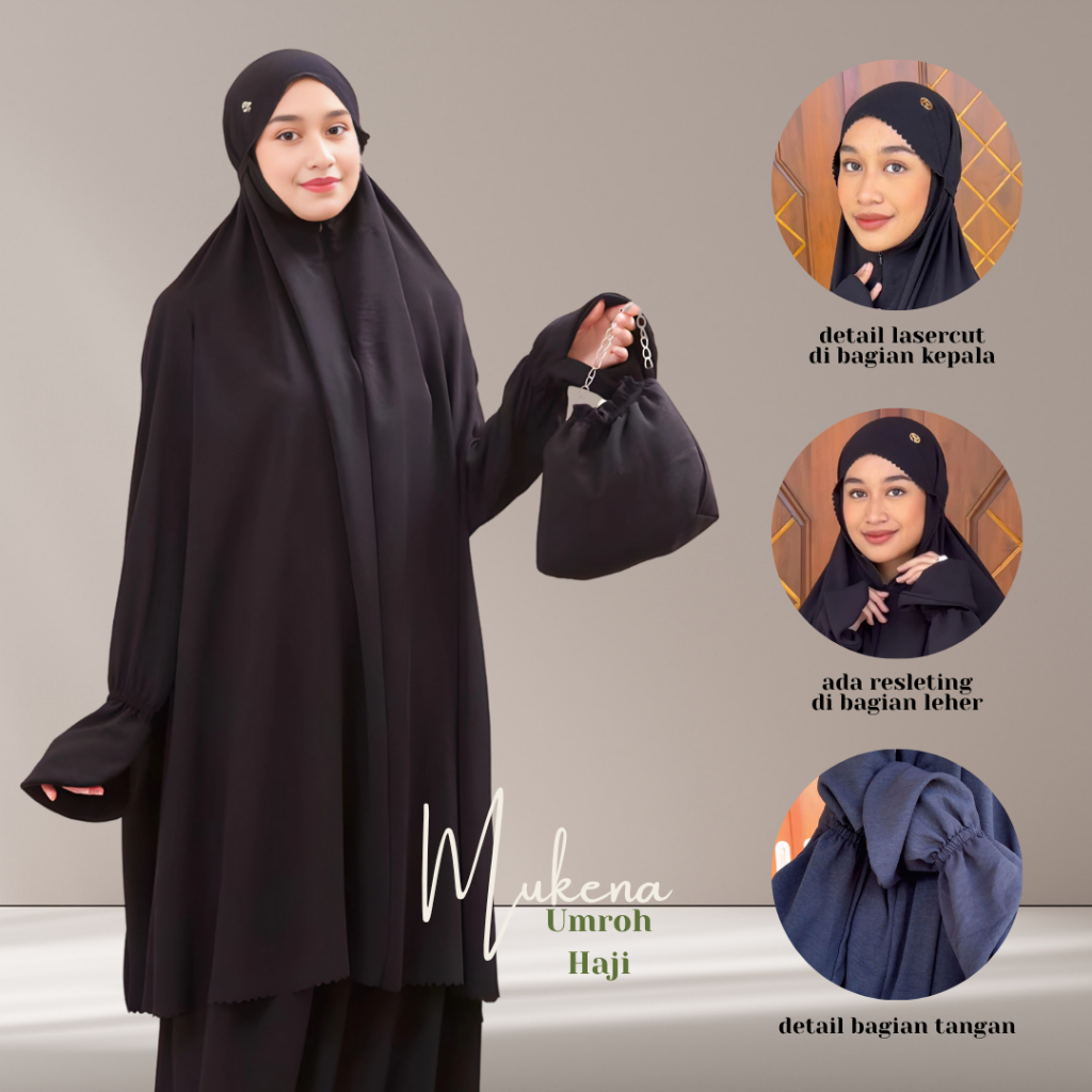 MINA - Mukena Dewasa Umroh Berlengan Mukenah Ihram Tangan Potongan Atas Bawah