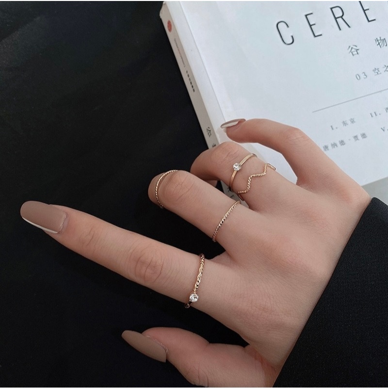 Cincin Korea CC05 5Pcs Cincin Wanita Dewasa Cincin Model Fashion Aksesoris Perhiasan Wanita