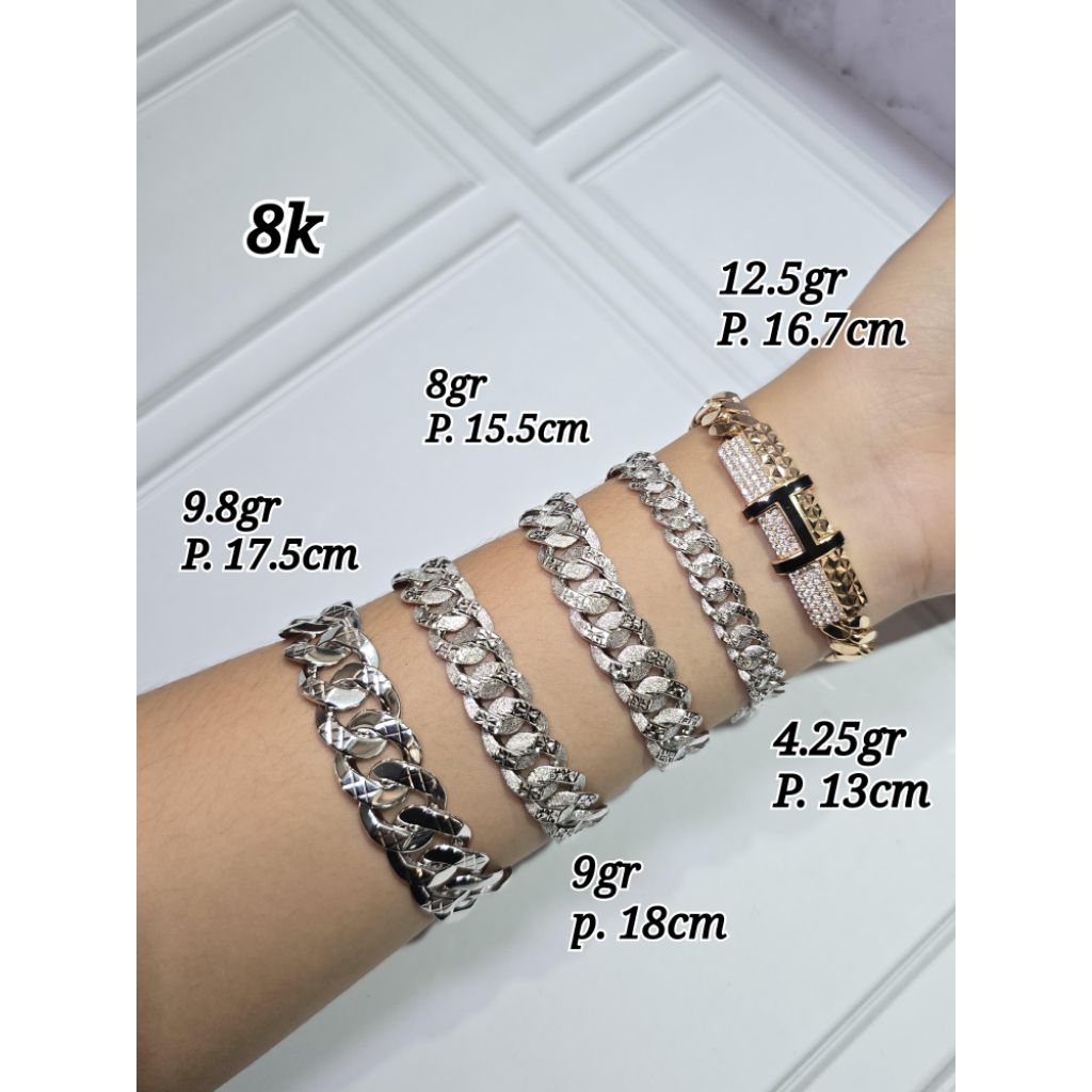 Gelang rantai sisik naga putih ukir mata mata mas putih