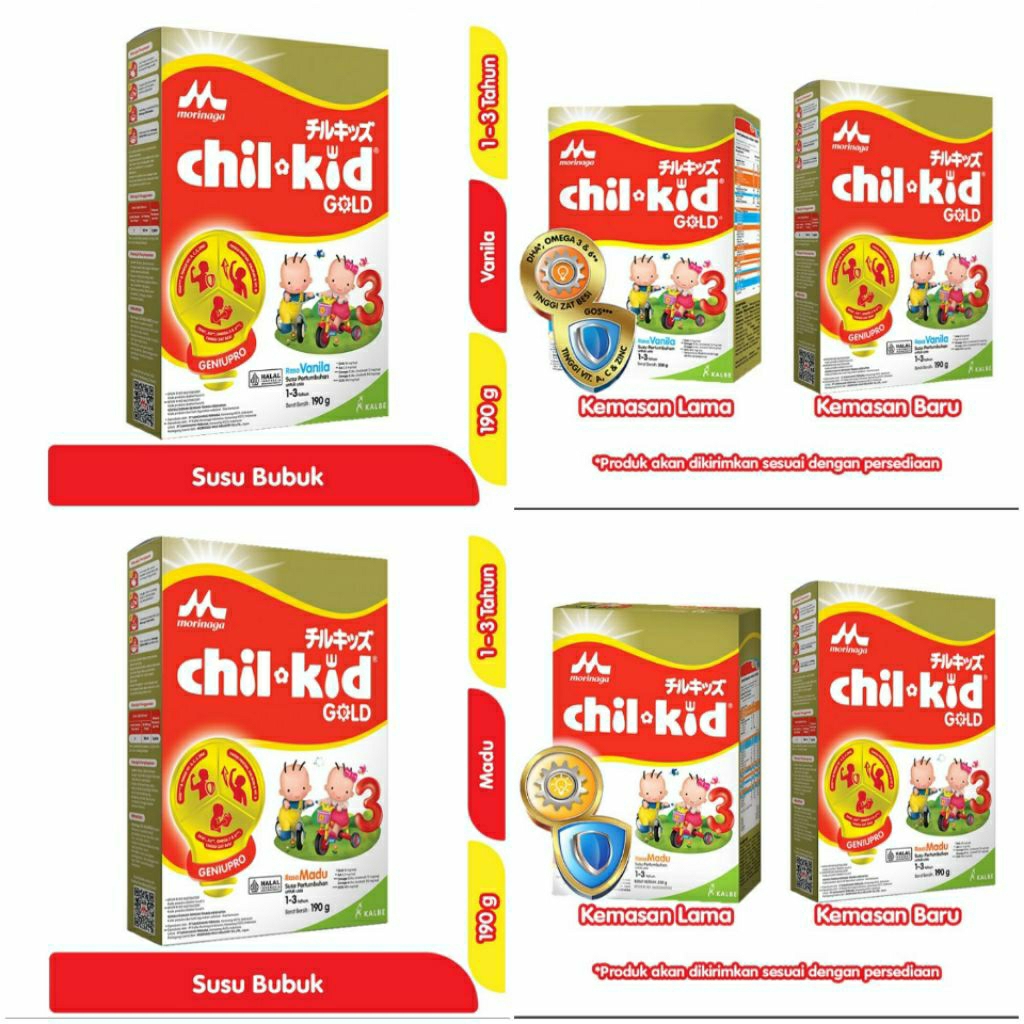 

Morinaga Chil Kid 3 Gold Susu Bubuk Pertumbuhan Anak 1-3 Tahun vanila/Madu 190g