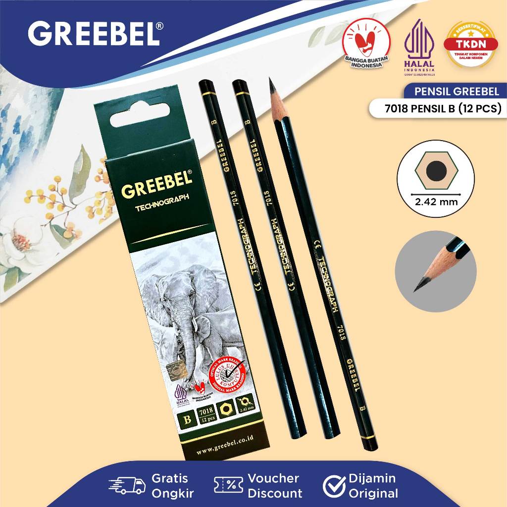 

GREEBEL Pensil kayu B 7018 (12PCS/SET) Pensil Tulis Ujian Sekolah