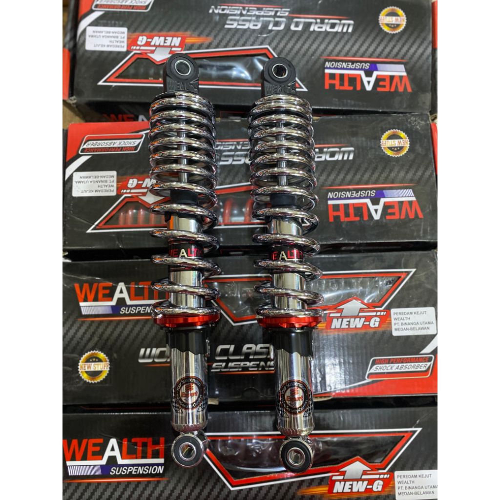 SHOCK BELAKANG WEALTH UKURAN 340MM GREY HITAM MERAH CHROME PUTIH