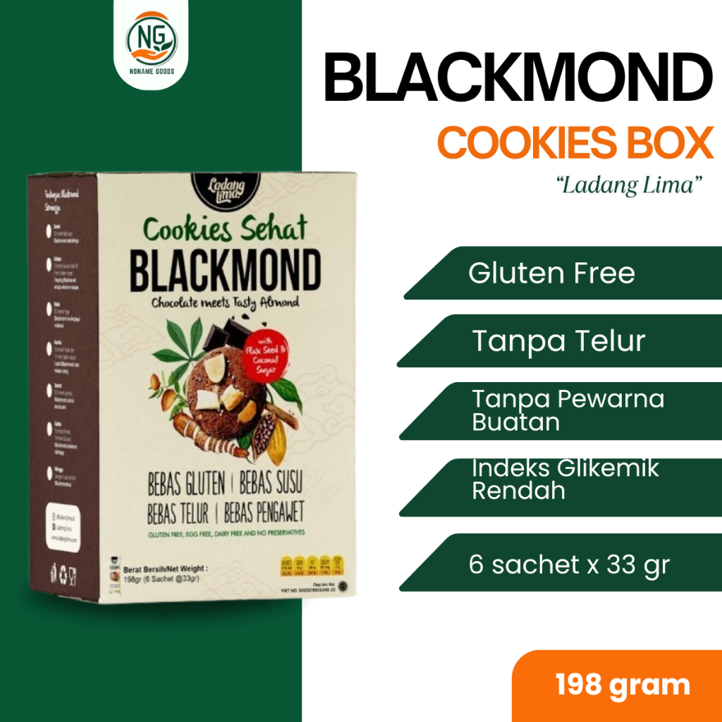 

Ladang Lima Blackmond Cookies Sehat 198 gr (Box) isi 6 sachet