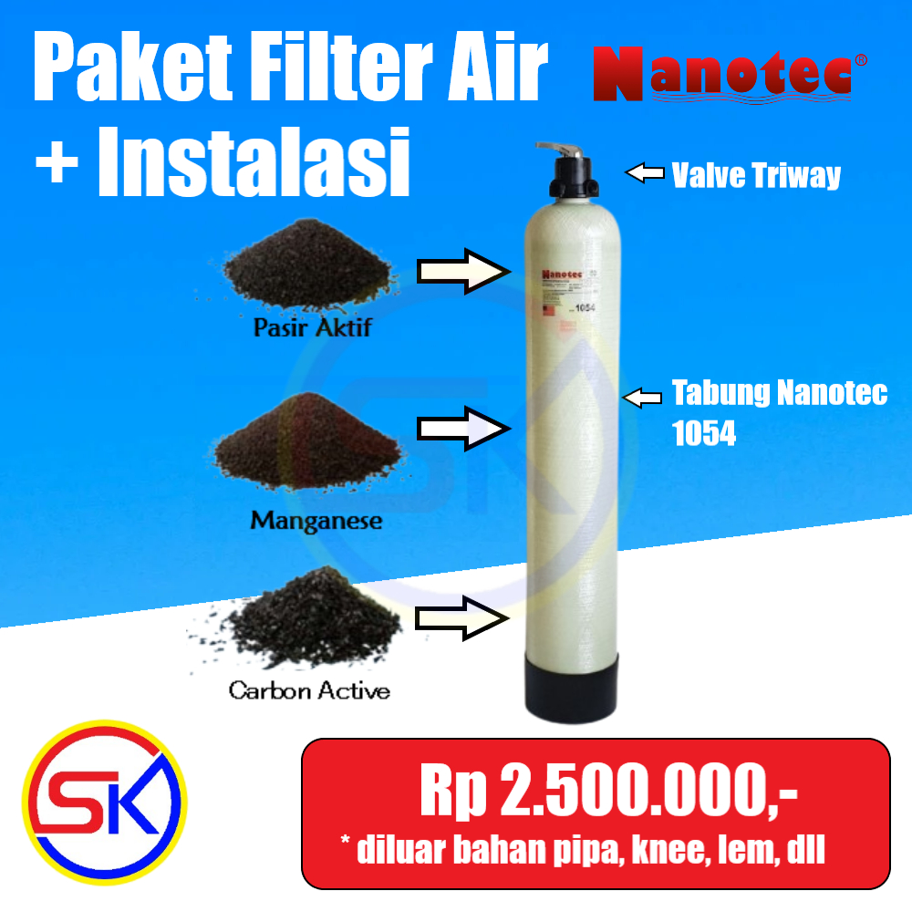 Filter Air Tabung Nanotech 1054 + 3 Media filter + Pemasangan