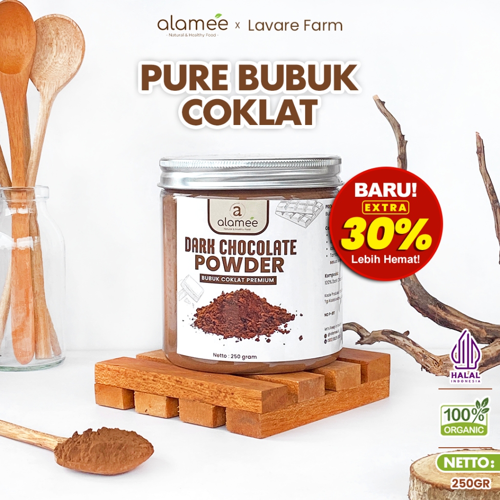 

ALAMEE Bubuk Coklat Dark Chocolate Powder Minuman Serbuk Kakao Cocoa Gluten Free Tanpa Gula 250gr BUMA