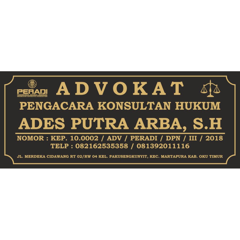 

Papan nama pengacara konsultan hukum Akrilik 3mm uk 111x45cm